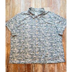 Duluth Trading Co Mens 3XL Un-Longtail T Button Down Shirt Scenic Print Blue